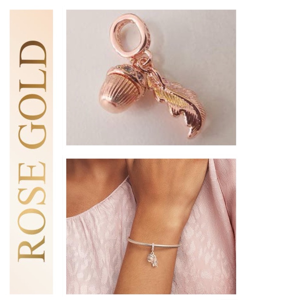 🐘🐘 14K Rose Gold Acorn and Feather Charm